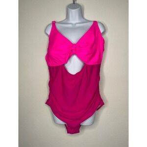 Aqua Eve Womens Swimsuit 20W Pink Cut Out Tie Front One Piece Bathing Suit